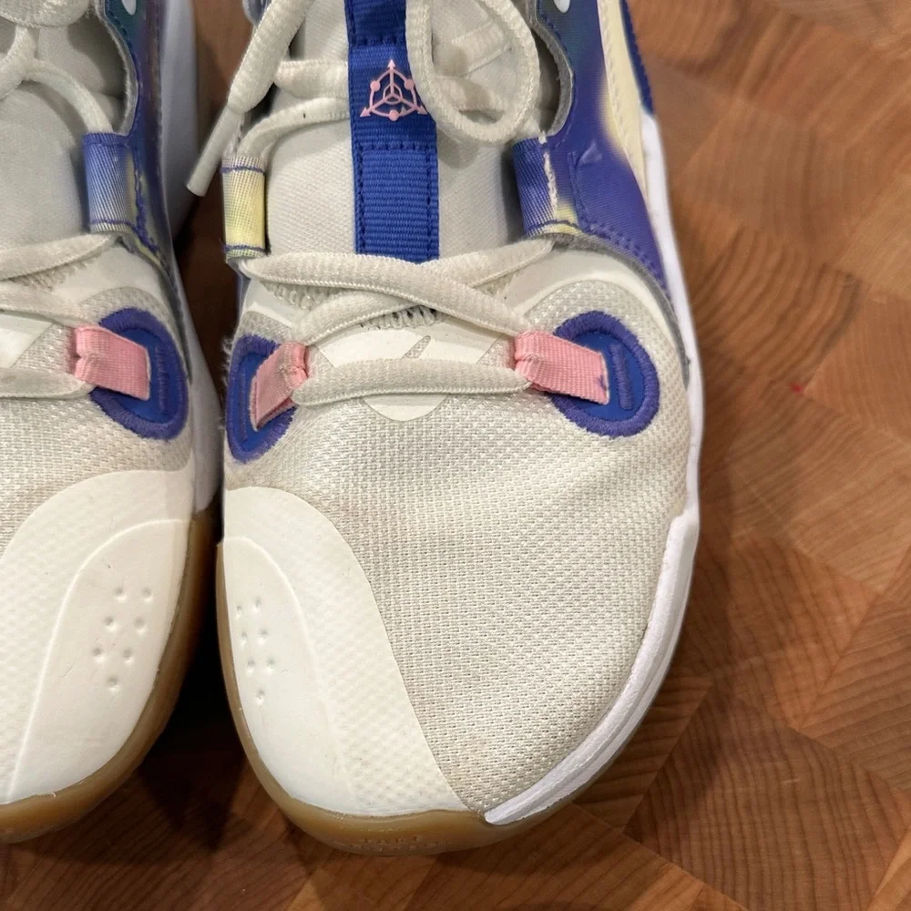 Nike Kids White Sneakers with Green and Purple Accents